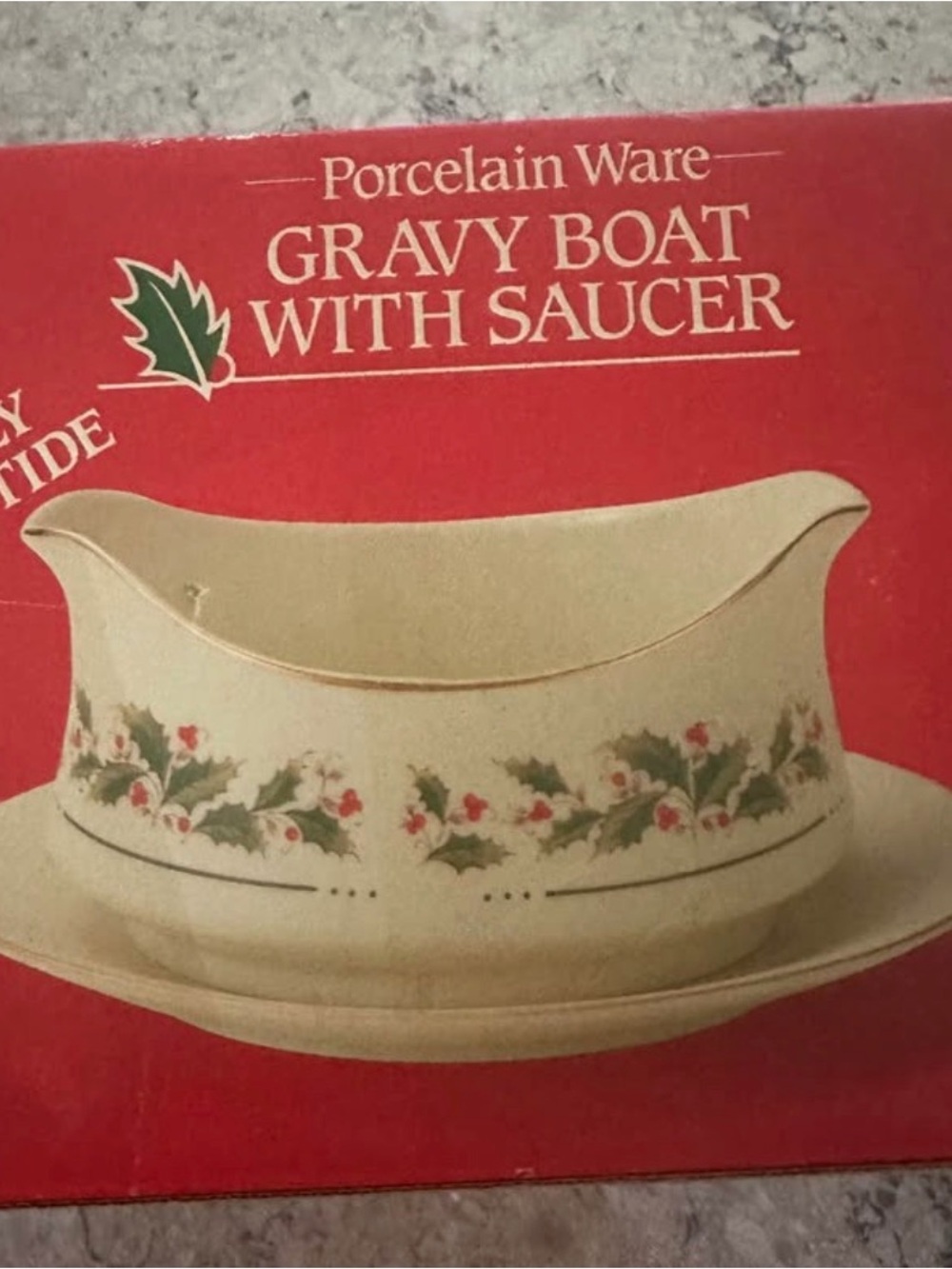 Porcelain Gravy Boat with Saucer - Holly Motif